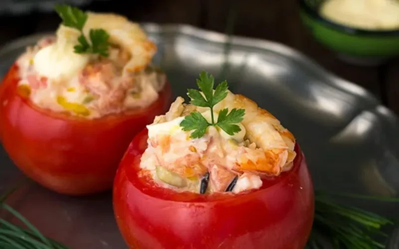 Tomates et œufs farcis aux crevettes 