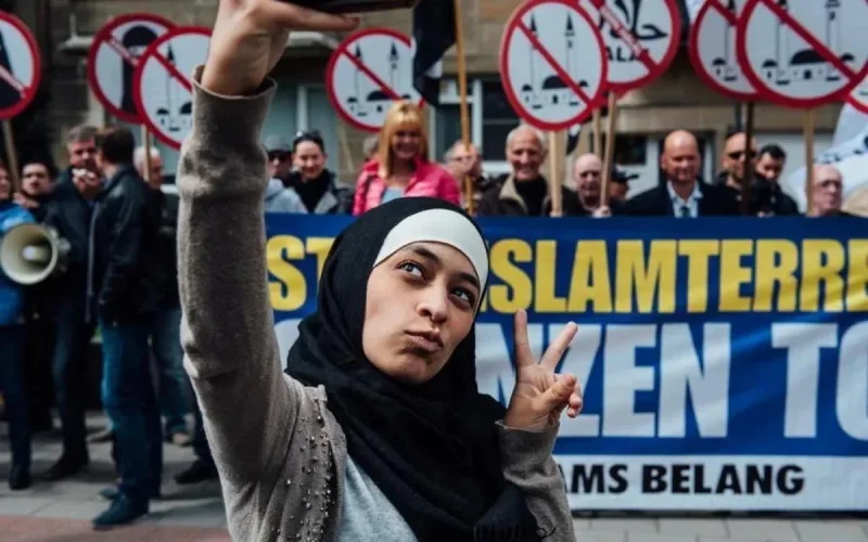Une musulmane répond par la belle des manières à une manifestation islamophobe (photos)