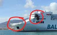 Collision entre un navire de Balearia et un porte-conteneurs
