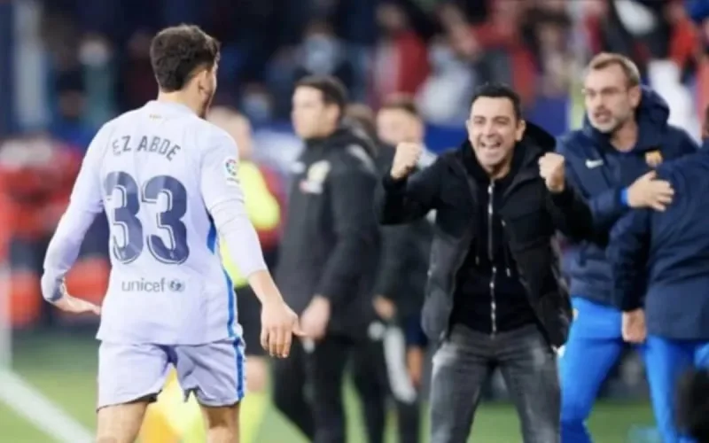 Abdessamad Ezzalzouli, heureux de marquer son premier but avec le FC Barcelone