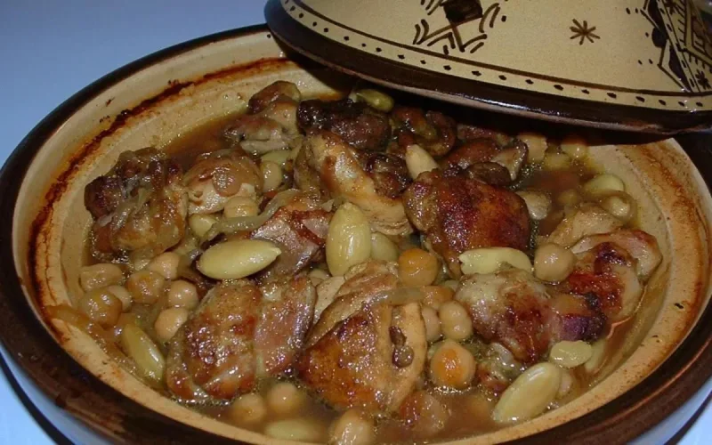 Poulet grillé aux amandes et pois chiches